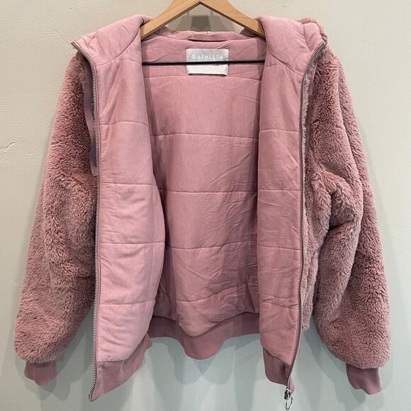 Athleta Ritual Jacket Faux Fur Hoodie Mauve Pink - Size: Medium - Picture 6 of 10